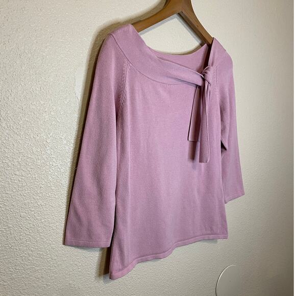 VTG Fred David Side Neck Tie Open Neckline 3/4 Sleeve Purple Blouse Size Medium - Picture 2 of 11